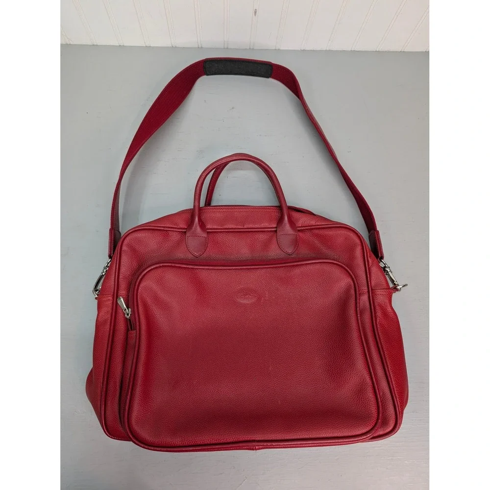 Long Champ‎ Vintage Weekender Bag Calfskin Leather Shoulder Strap Double Handled
